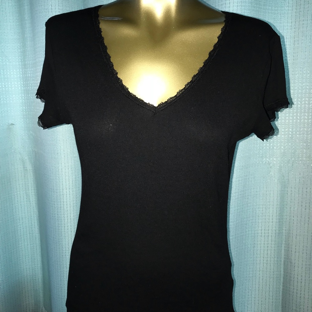 Philosophy ribbed lace trim tee